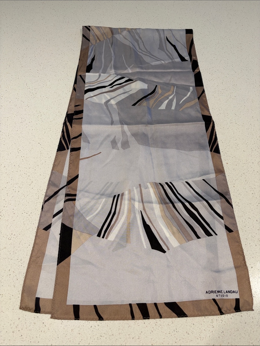 Adrienne Landau Gray, Taupe & Black Abstract Silk Scarf